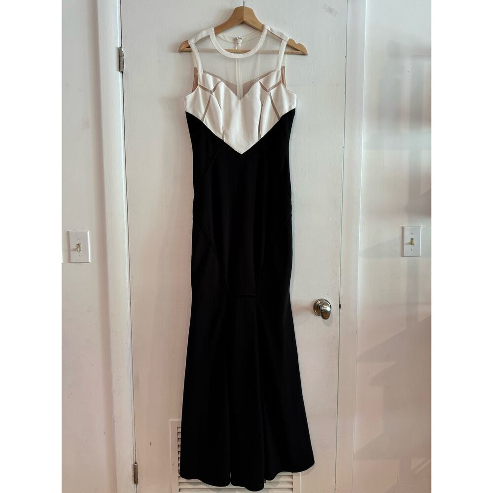 JS Collections Dress Illusion Ottoman Knit mermaid gown black ivory mesh 8